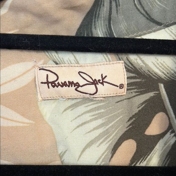 PANAMA JACK Men's Size 2XL Khaki Green Tropical Leaf Hawaiian Button Down Shirt - Picture 4 of 6